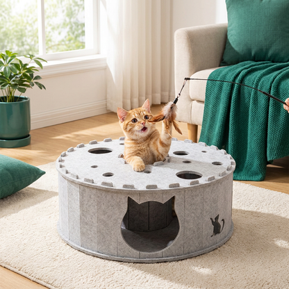 4-in-1 Foldable Cat Tunnel House – Interactive Hideaway, Scratcher & Play Bed