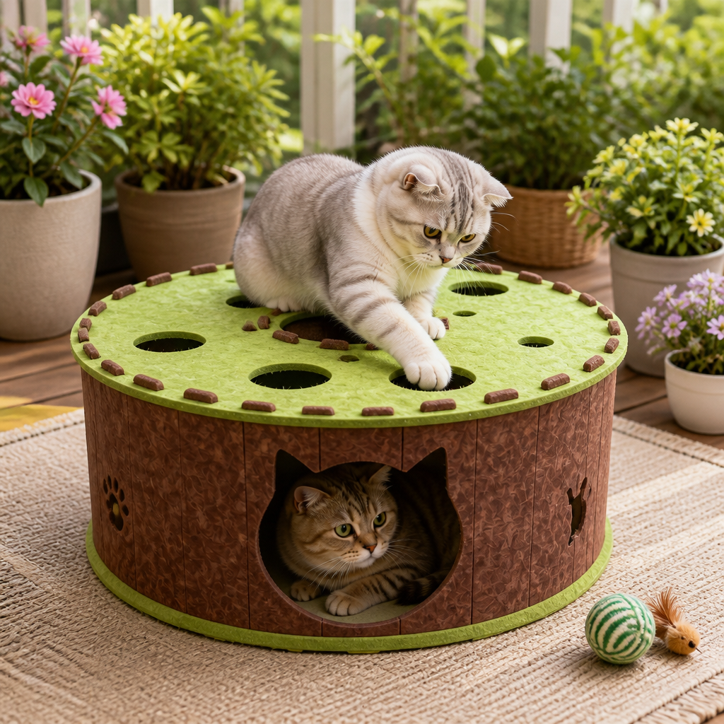 4-in-1 Foldable Cat Tunnel House – Interactive Hideaway, Scratcher & Play Bed