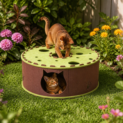 4-in-1 Foldable Cat Tunnel House – Interactive Hideaway, Scratcher & Play Bed