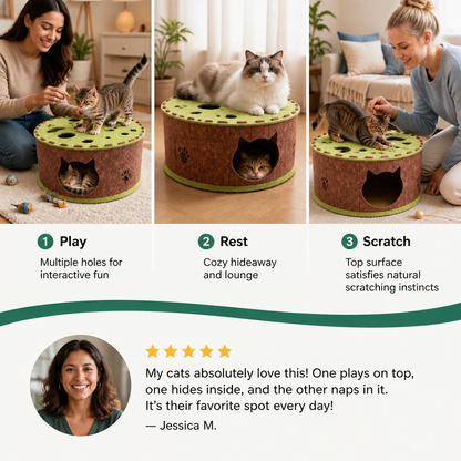 4-in-1 Foldable Cat Tunnel House – Interactive Hideaway, Scratcher & Play Bed