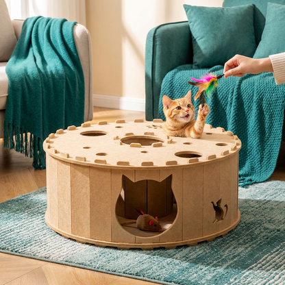 4-in-1 Foldable Cat Tunnel House – Interactive Hideaway, Scratcher & Play Bed