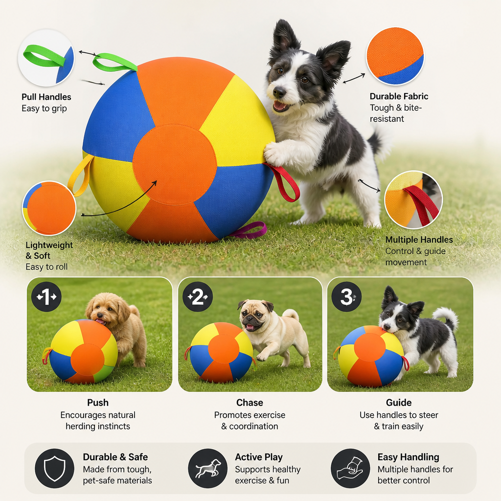Interactive Colorful Herding Ball with Handles for Dogs – Durable Outdoor Training Toy