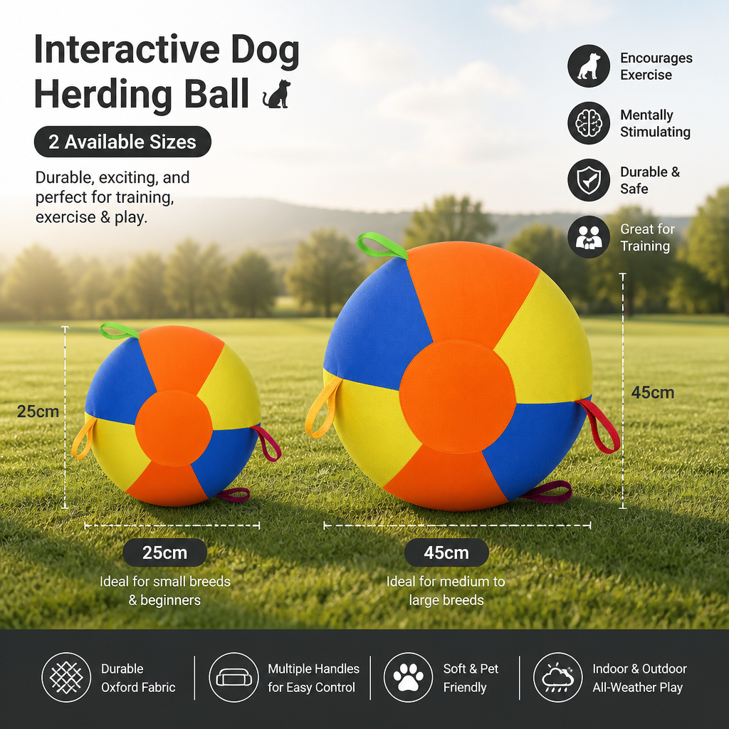 Interactive Colorful Herding Ball with Handles for Dogs – Durable Outdoor Training Toy