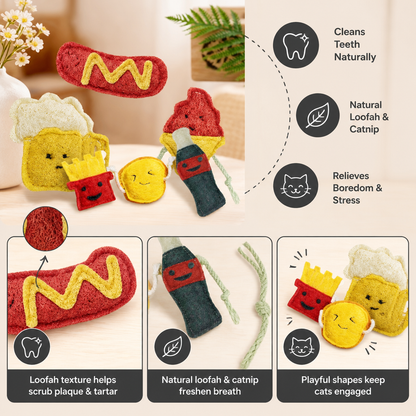 Teeth-Cleaning Catnip Chew Toys – Natural Loofah Dental Care & Play Set