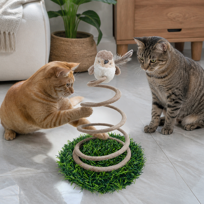 Interactive Spring Bird Cat Toy with Grass Base