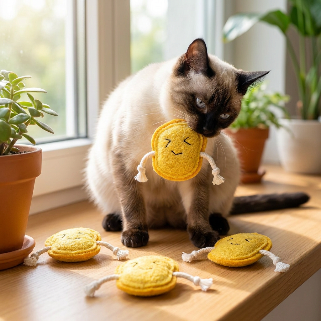 Teeth-Cleaning Catnip Chew Toys – Natural Loofah Dental Care & Play Set