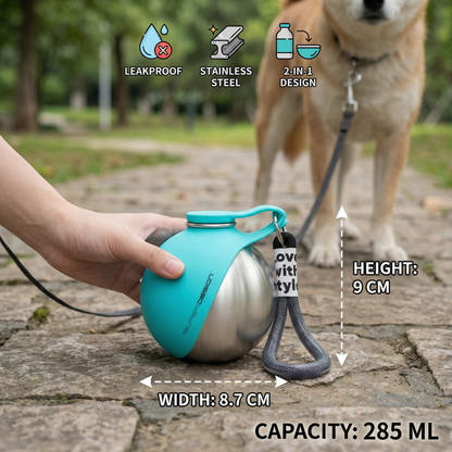 2-in-1 Dog Travel Water Bottle – Leakproof Stainless Steel Bottle with Silicone Bowl