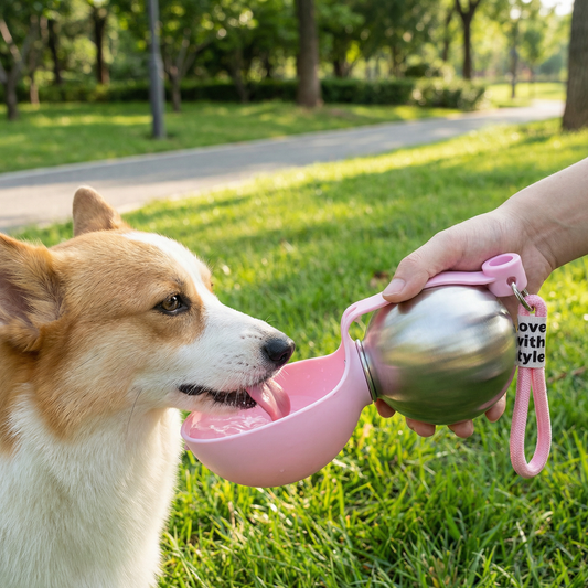 2-in-1 Dog Travel Water Bottle – Leakproof Stainless Steel Bottle with Silicone Bowl