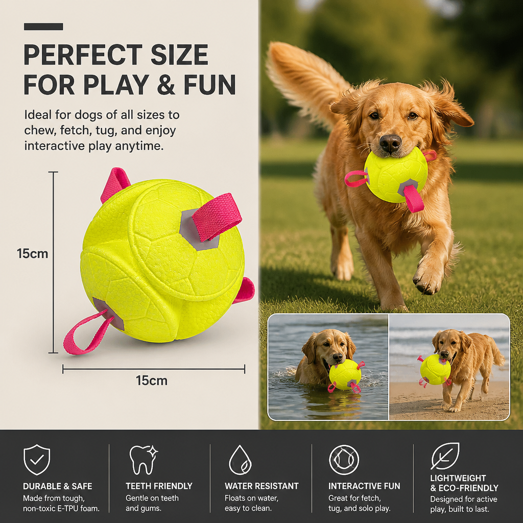 Eco-Friendly Indestructible Dog Ball – Bite Resistant Interactive Tug & Fetch Toy