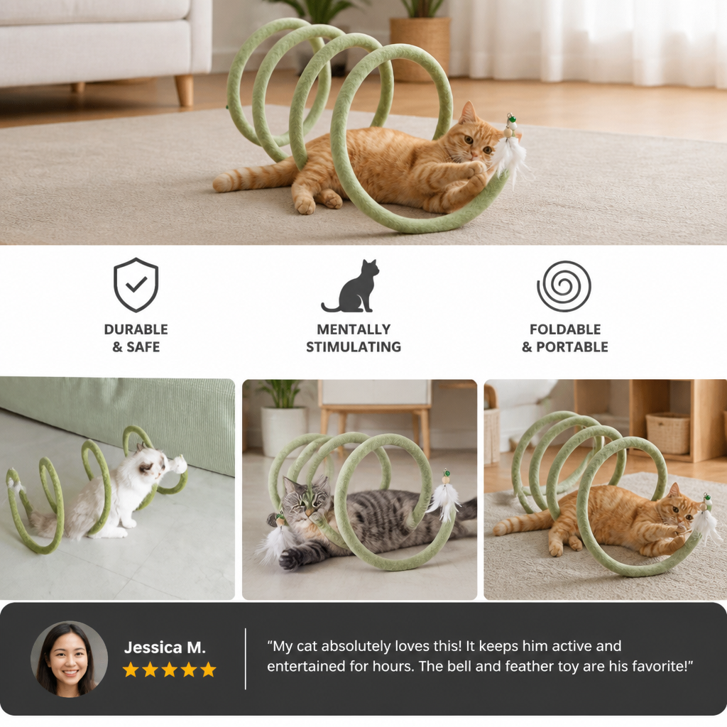 Foldable Spiral Cat Play Tunnel with Hanging Bell