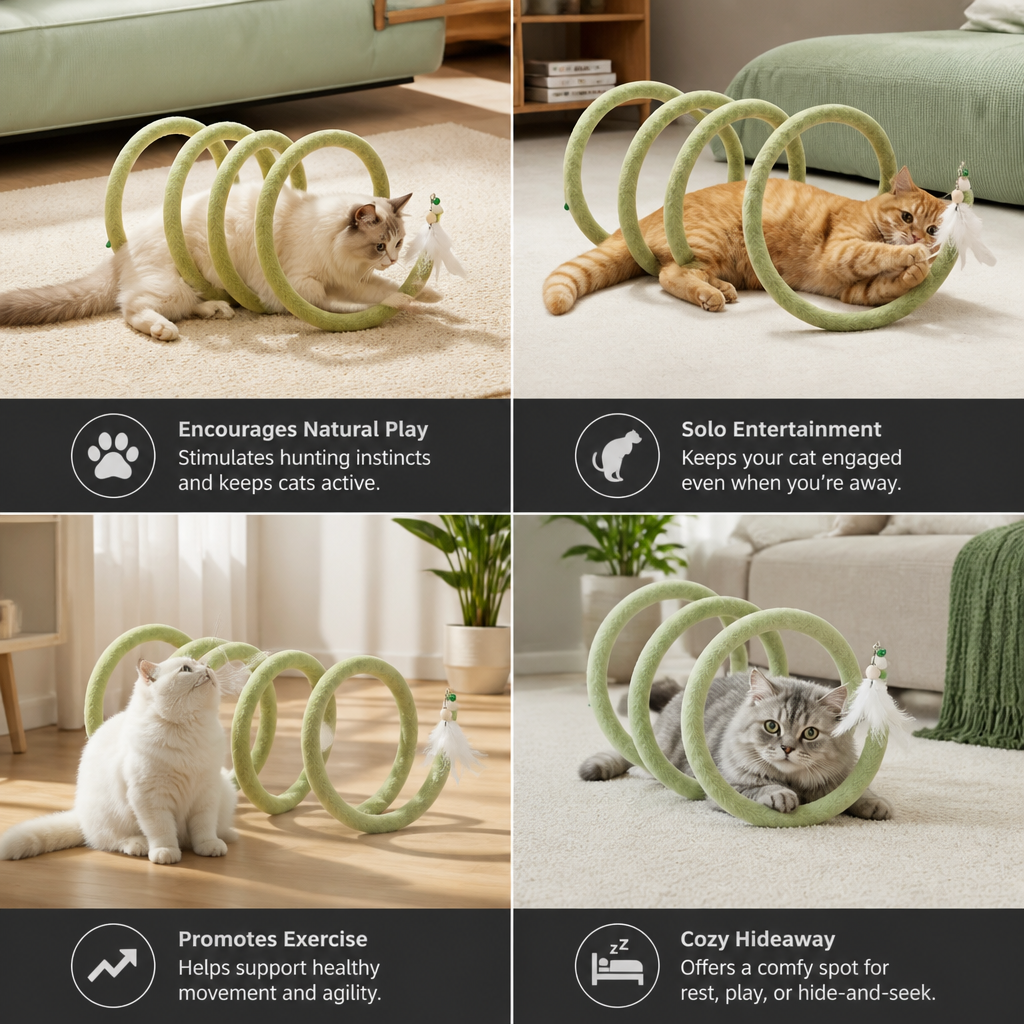 Foldable Spiral Cat Play Tunnel with Hanging Bell