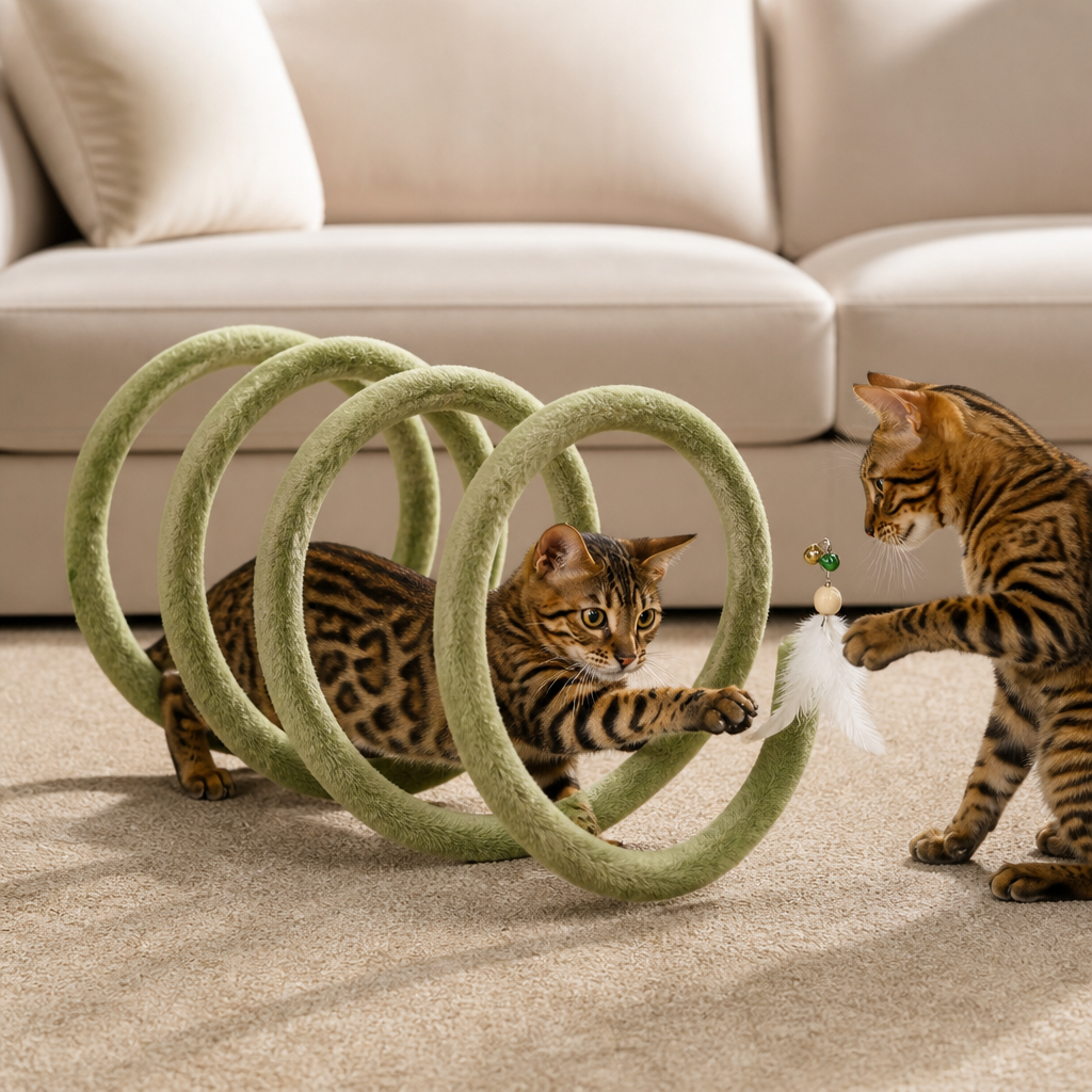 Foldable Spiral Cat Play Tunnel with Hanging Bell