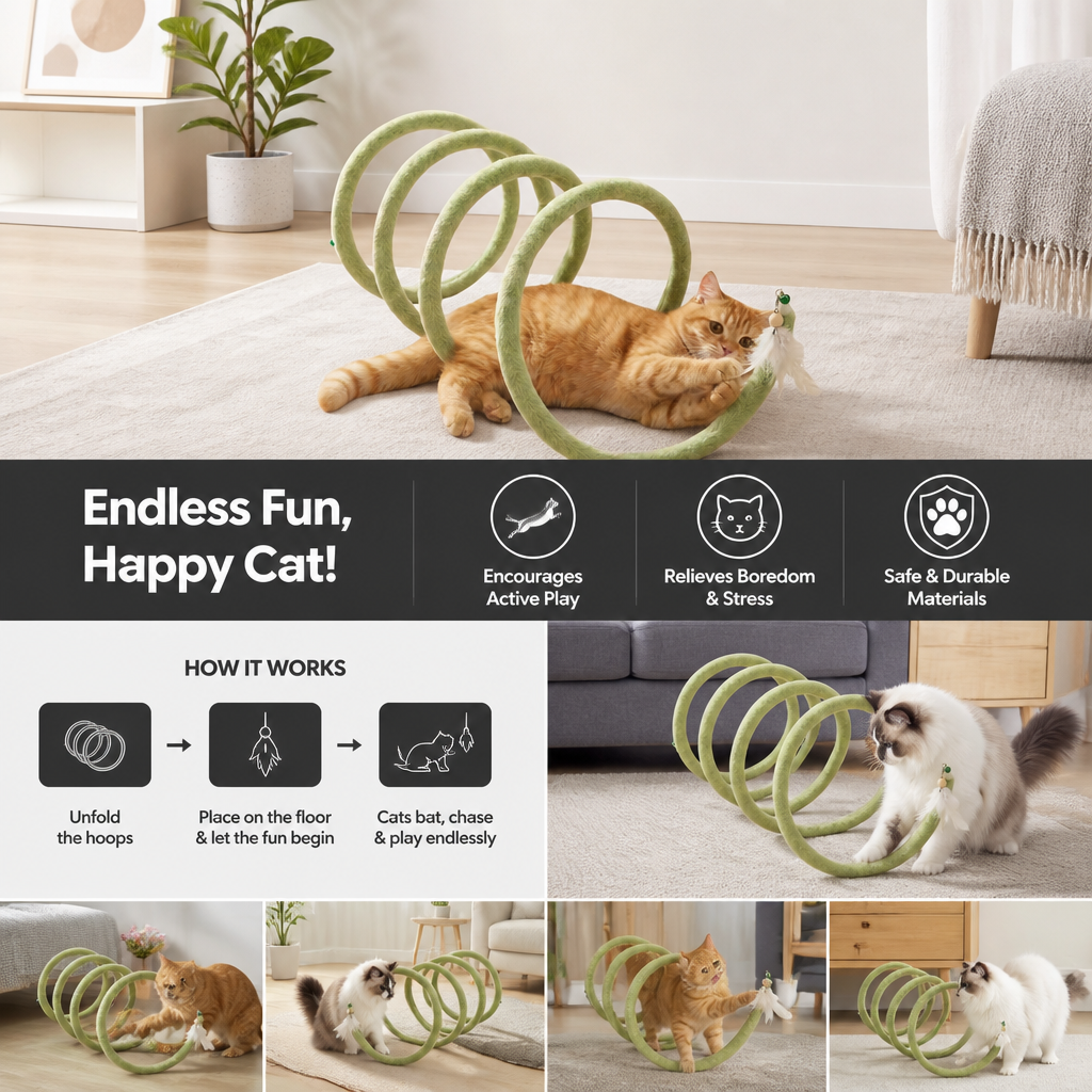 Foldable Spiral Cat Play Tunnel with Hanging Bell