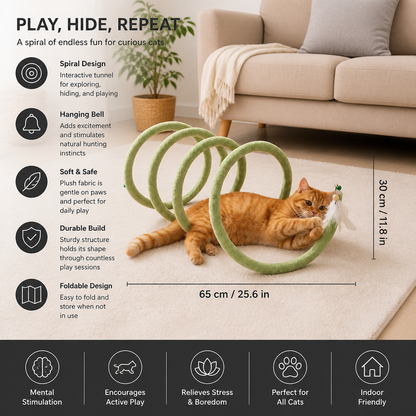Foldable Spiral Cat Play Tunnel with Hanging Bell