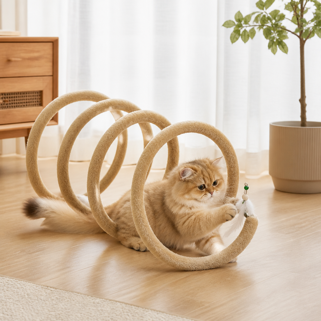 Foldable Spiral Cat Play Tunnel with Hanging Bell