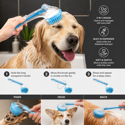 2-in-1 Silicone Pet Bath & Massage Brush with Shampoo Dispenser