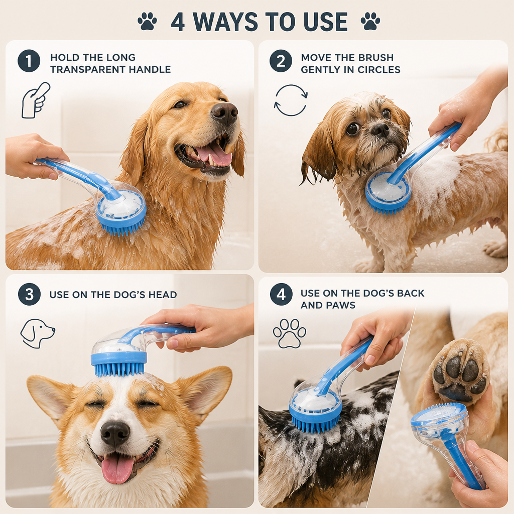 2-in-1 Silicone Pet Bath & Massage Brush with Shampoo Dispenser
