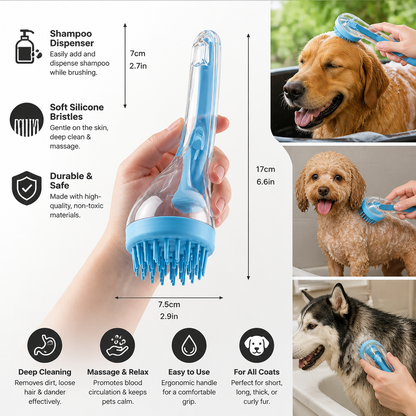 2-in-1 Silicone Pet Bath & Massage Brush with Shampoo Dispenser