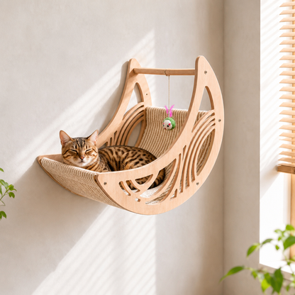 Modern Wooden Moon & Star Wall-Mounted Cat Climbing Shelves & Bed Set