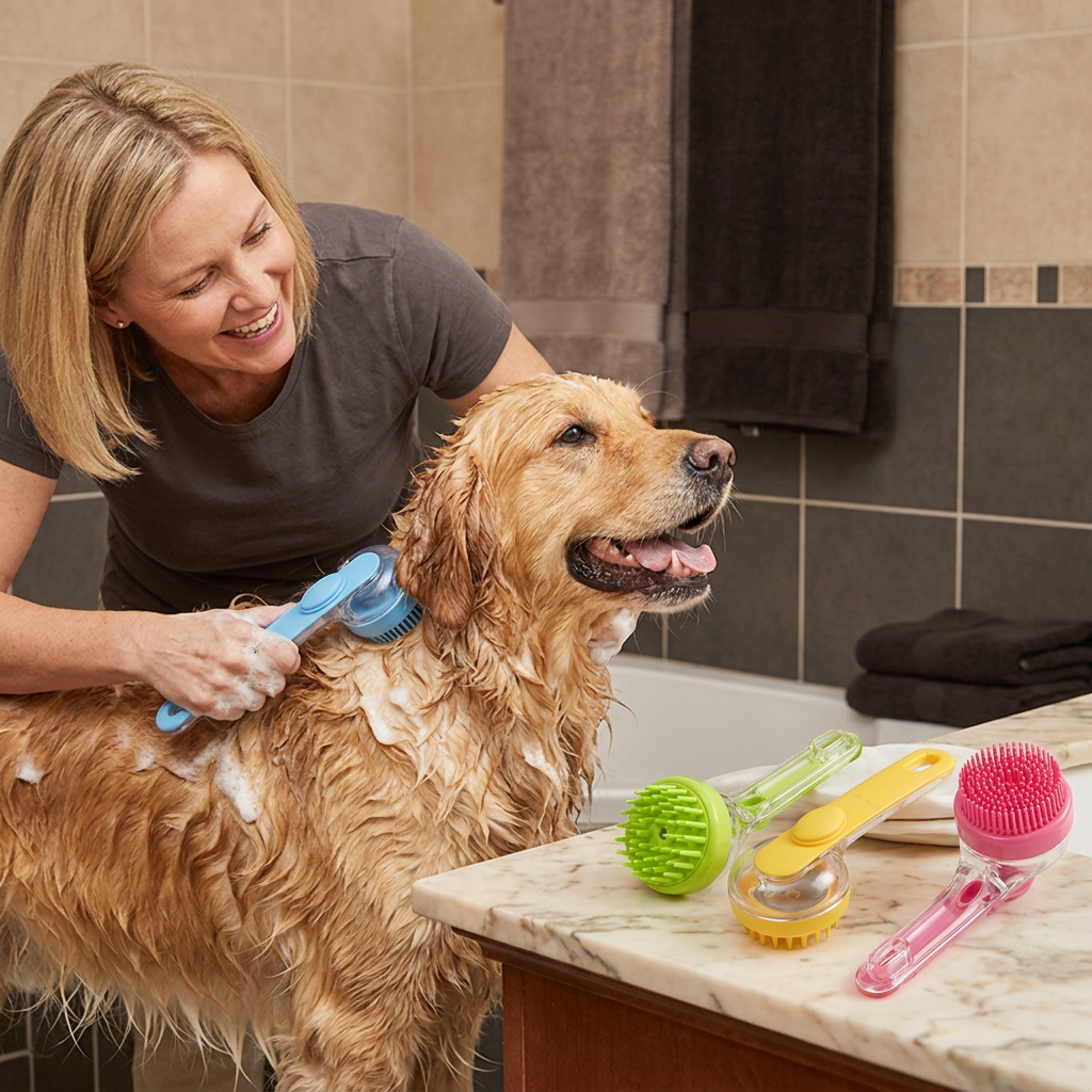 2-in-1 Silicone Pet Bath & Massage Brush with Shampoo Dispenser
