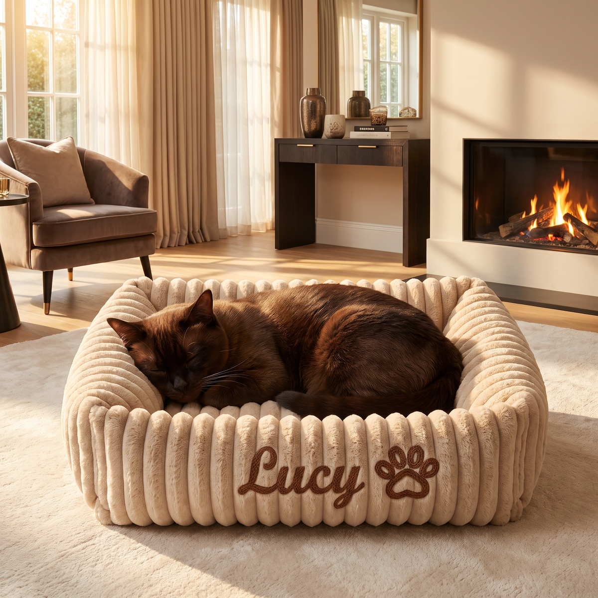 Personalized Fluffy Cloud Cat Bed with Soft Bolsters