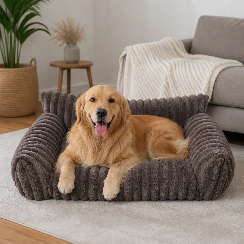 Fluffy Cloud Pet Sofa Bed with Soft Bolsters & Washable Cover