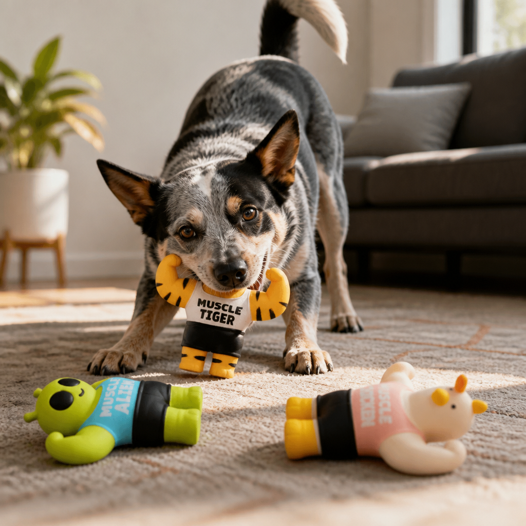 Durable Squeaky Muscle Buddy Dog Toy