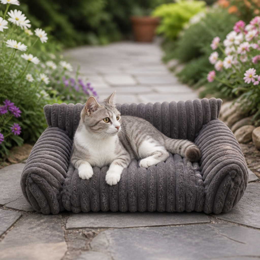 Fluffy Cloud Pet Sofa Bed with Soft Bolsters & Washable Cover