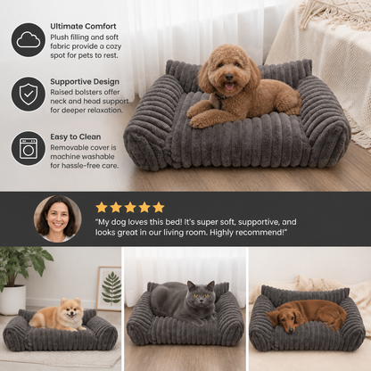 Fluffy Cloud Pet Sofa Bed with Soft Bolsters & Washable Cover