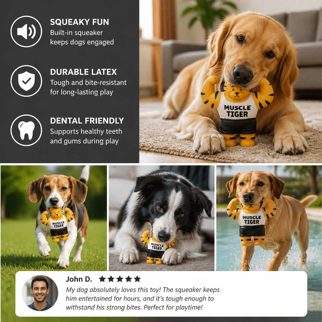 Durable Squeaky Muscle Buddy Dog Toy