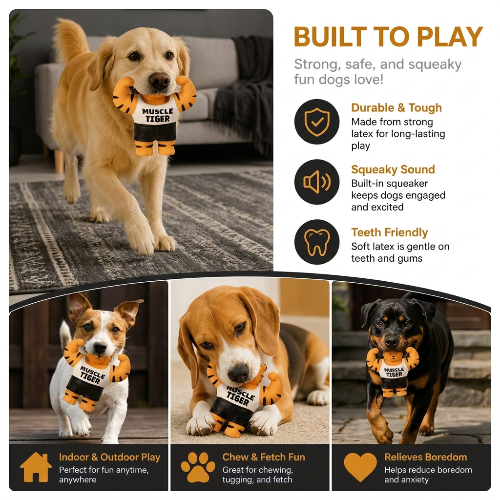 Durable Squeaky Muscle Buddy Dog Toy