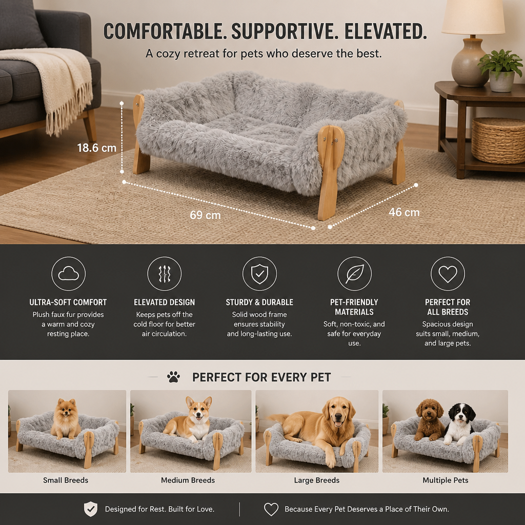 Luxury Elevated Solid Wood Dog Couch Bed