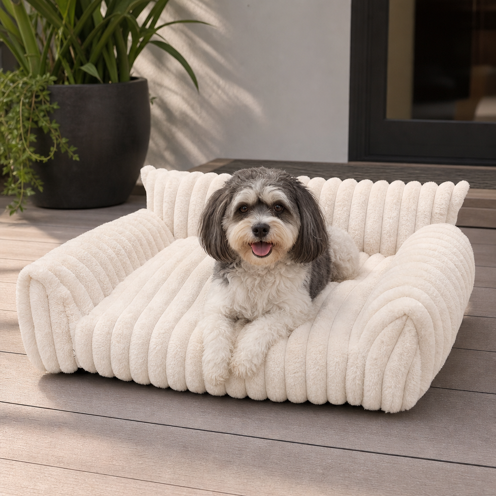 Fluffy Cloud Pet Sofa Bed with Soft Bolsters & Washable Cover