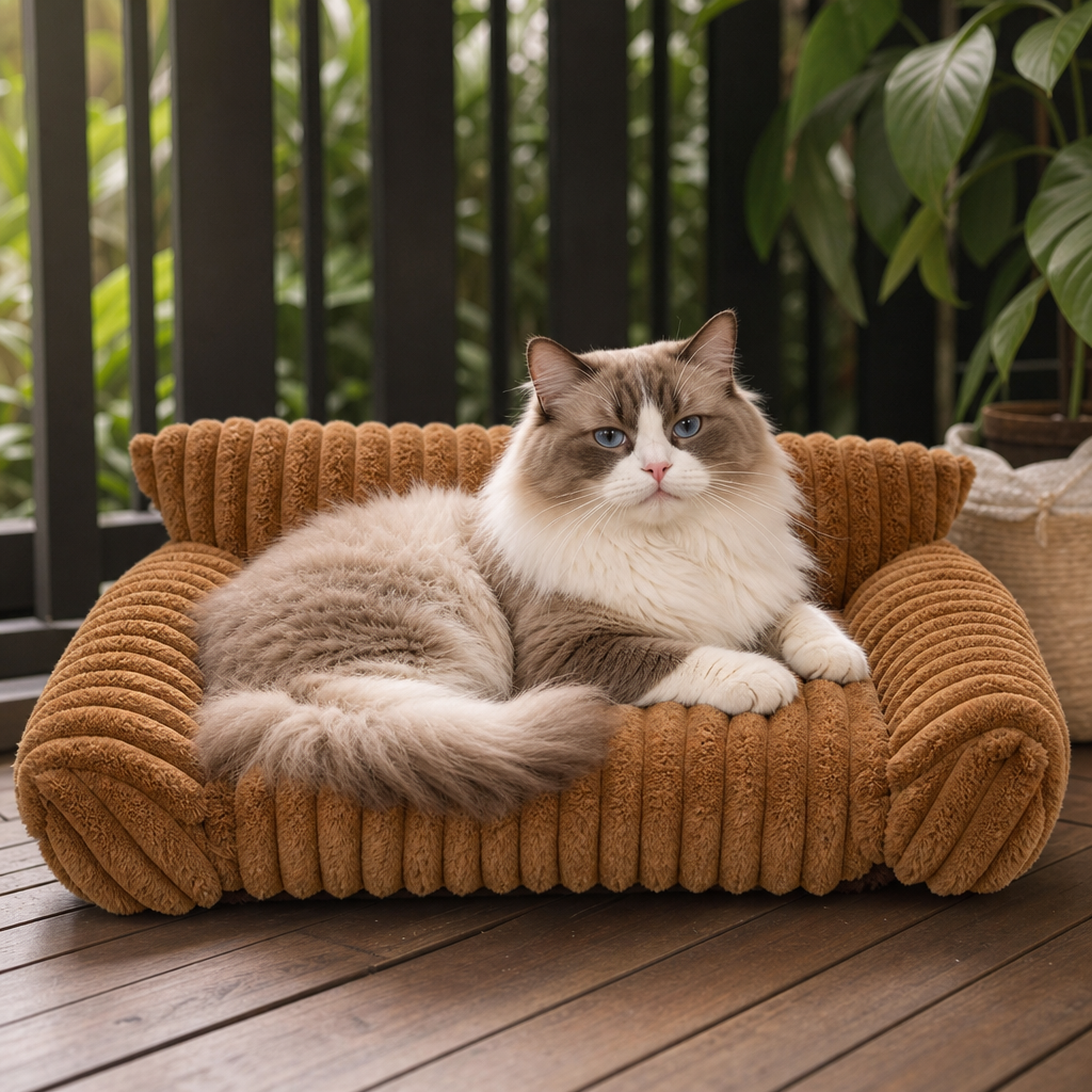 Fluffy Cloud Pet Sofa Bed with Soft Bolsters & Washable Cover
