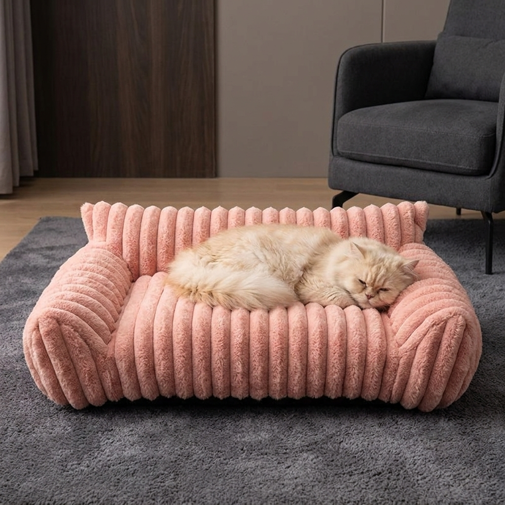 Fluffy Cloud Pet Sofa Bed with Soft Bolsters & Washable Cover