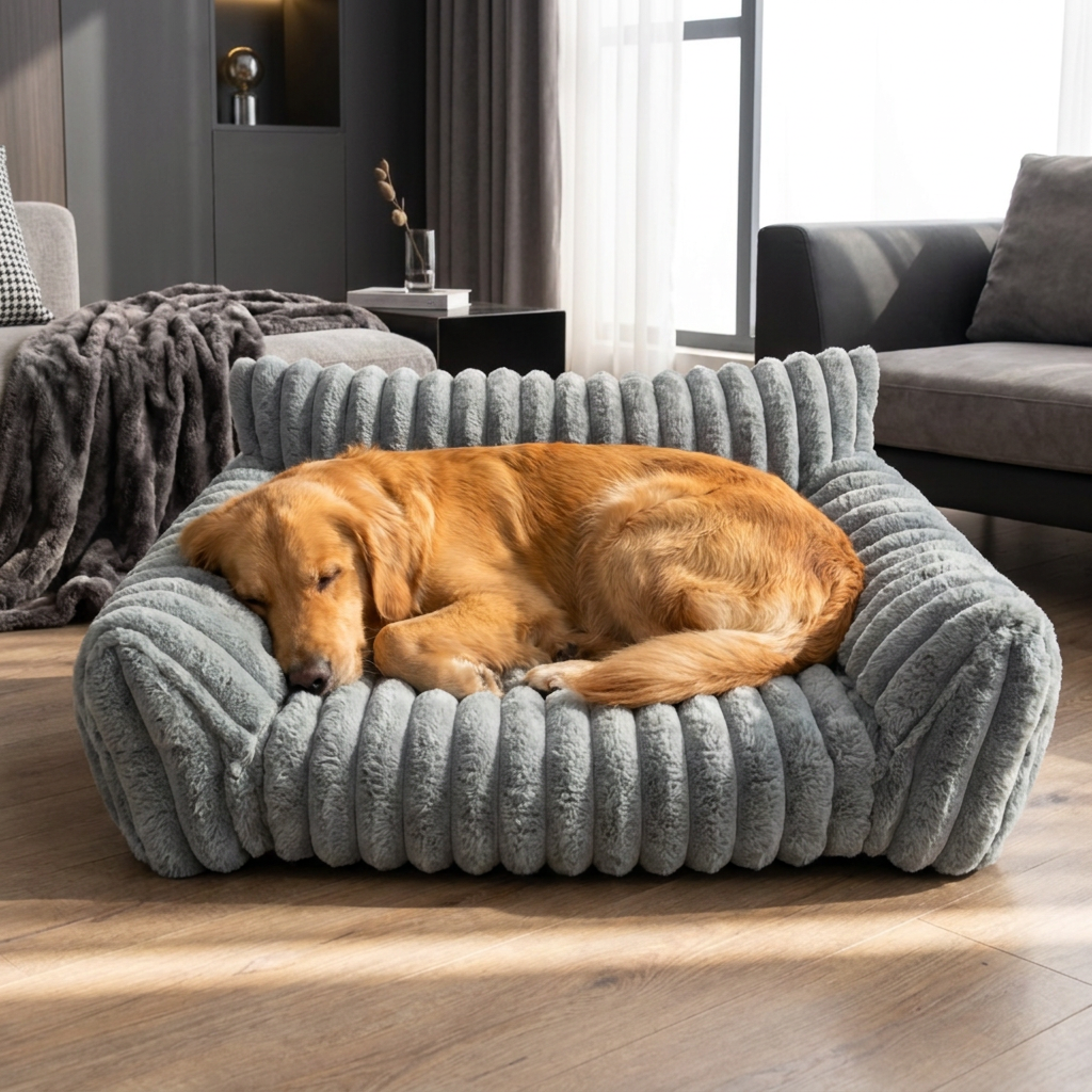 Fluffy Cloud Pet Sofa Bed with Soft Bolsters & Washable Cover