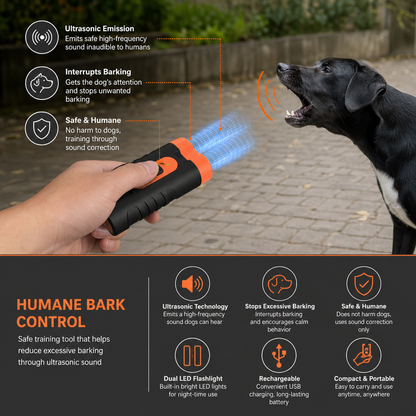 Ultrasonic Dog Bark Control Device – Portable & Rechargeable
