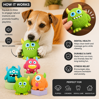 Durable Eco-Friendly Monster Teeth Cleaning Latex Squeaky Dog Toy