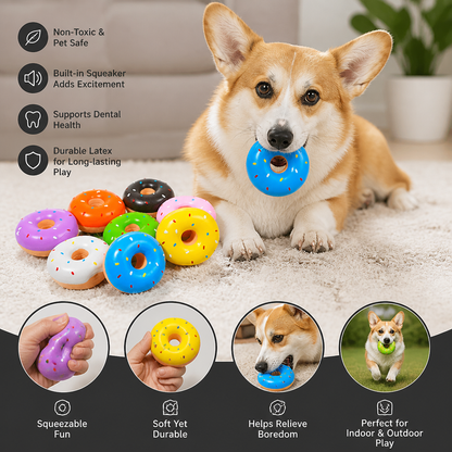 Colorful Squeaky Donut Dog Toy