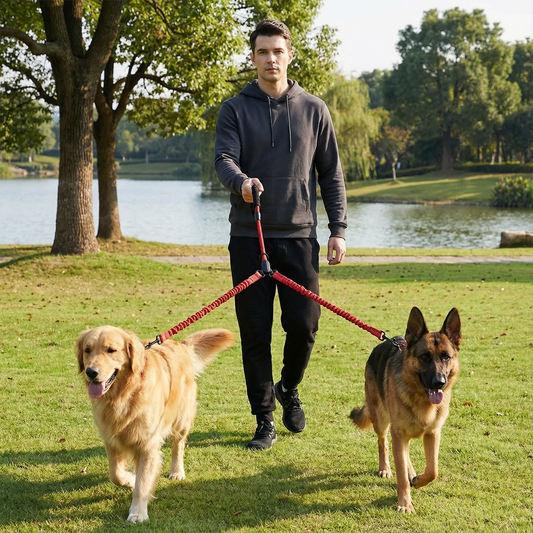 2-in-1 Dog Double Leash with 360° Swivel Joint – Tangle-Free & Shock Absorbing